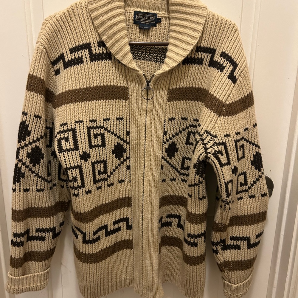 Pendleton Men's Tan and Brown Zip-Up Sweater